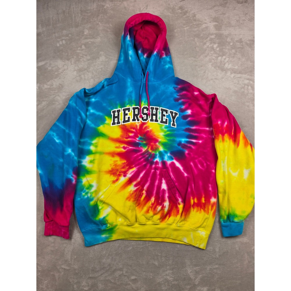 Colortone Hoodie Mens L Multicolor Tie Dye Hershey‎ Graphic Pullover Sweatshirt